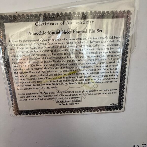 Pinocchio F-3 Character Model Sheet Framed Pin Set With Certificate Disney Limit - Picture 8 of 9